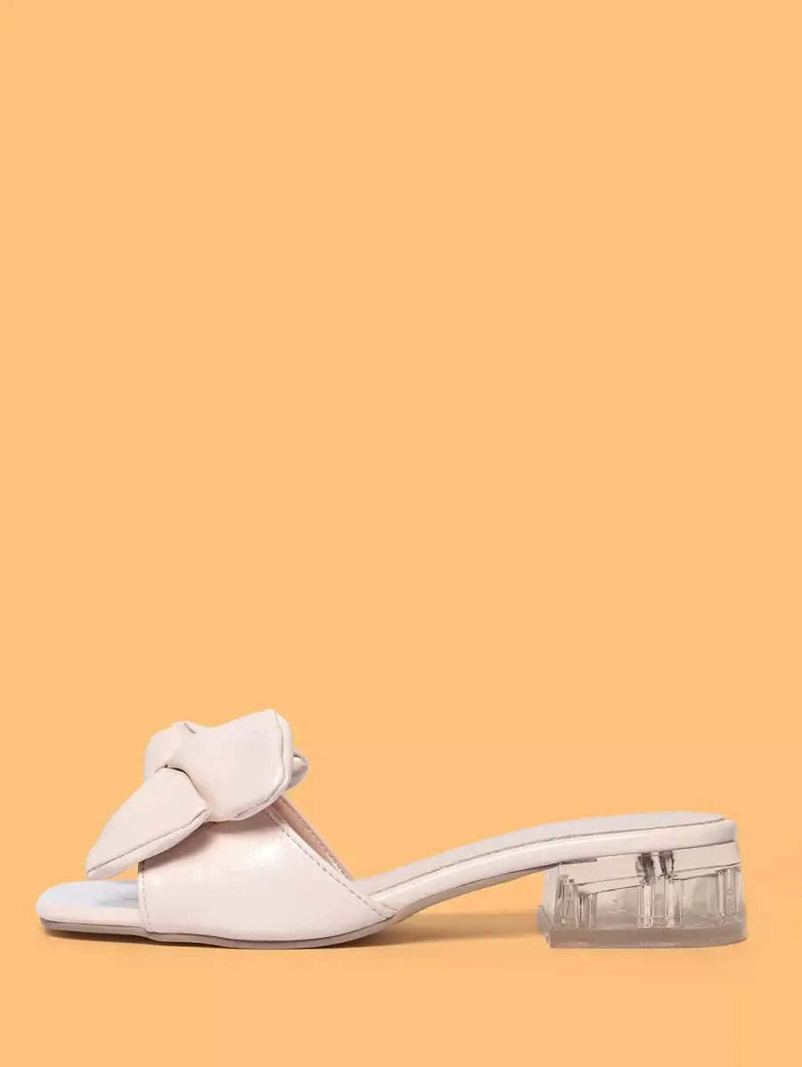 Elegant Women's Crystal Bow Sandals, Spring/Summer Bow-Adorned Chunky-Heeled Mules