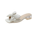 Elegant Women's Crystal Bow Sandals, Spring/Summer Bow-Adorned Chunky-Heeled Mules