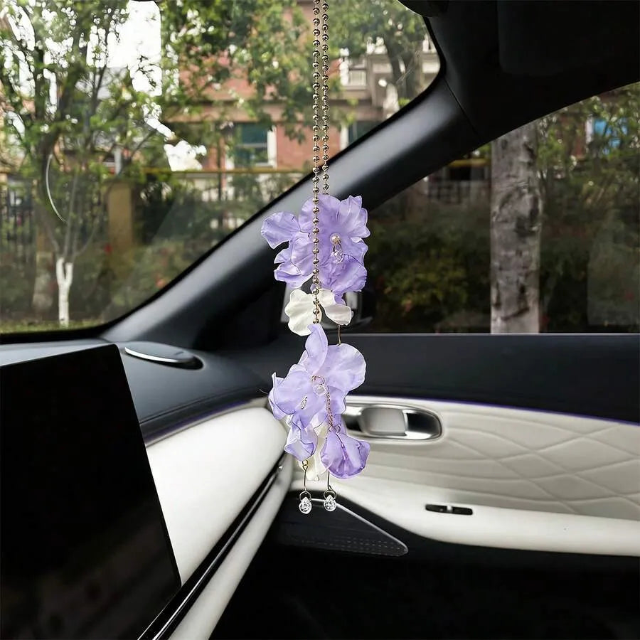 Colgante con borla de flores para el coche, accesorio decorativo creativo para el retrovisor