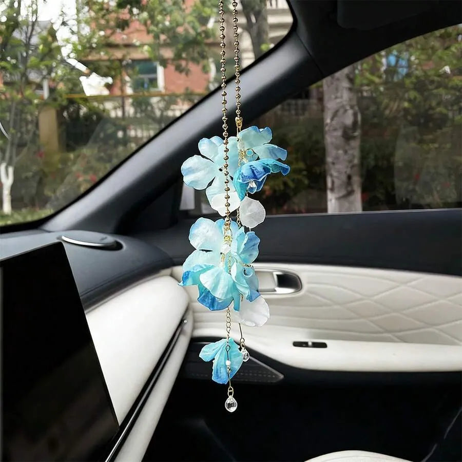Colgante con borla de flores para el coche, accesorio decorativo creativo para el retrovisor
